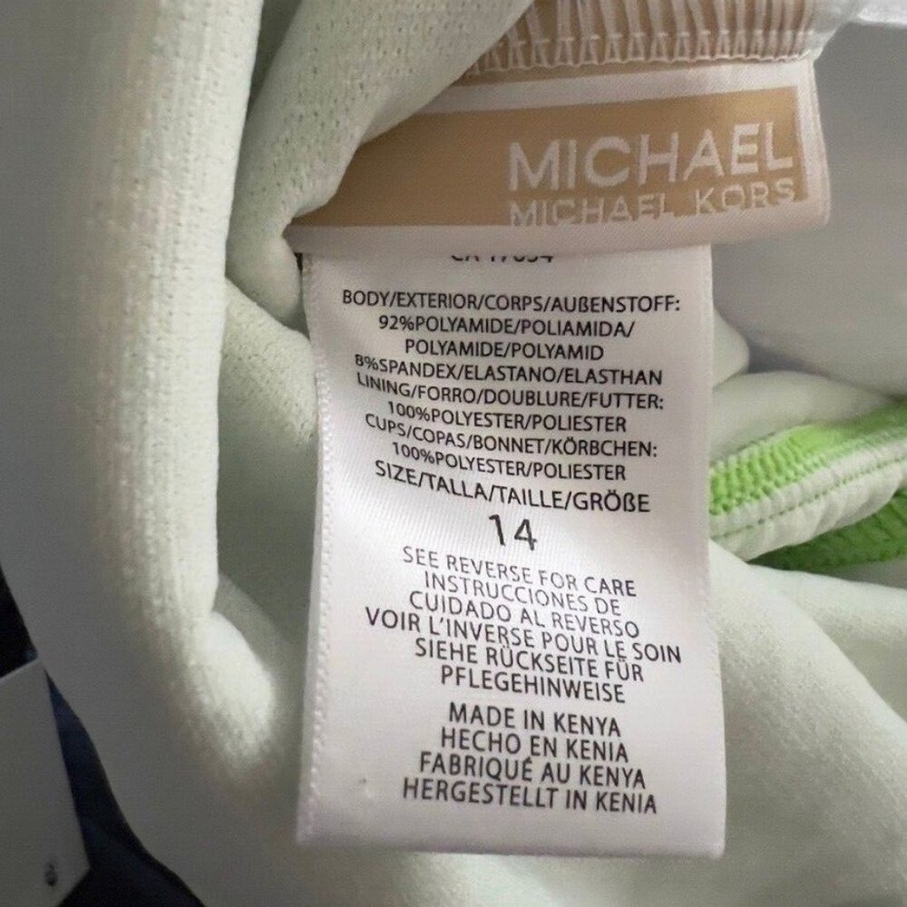 Michael Kors Women's One-Shoulder Side-Cutout Swimsuit Green Apple Size 14 - Picture 7 of 7